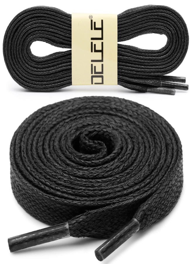 DELELE Flat Waxed Cotton Shoelaces: 63 inch Black Wax Shoe Laces for Sneakers Boot 2 Pair - Image 2